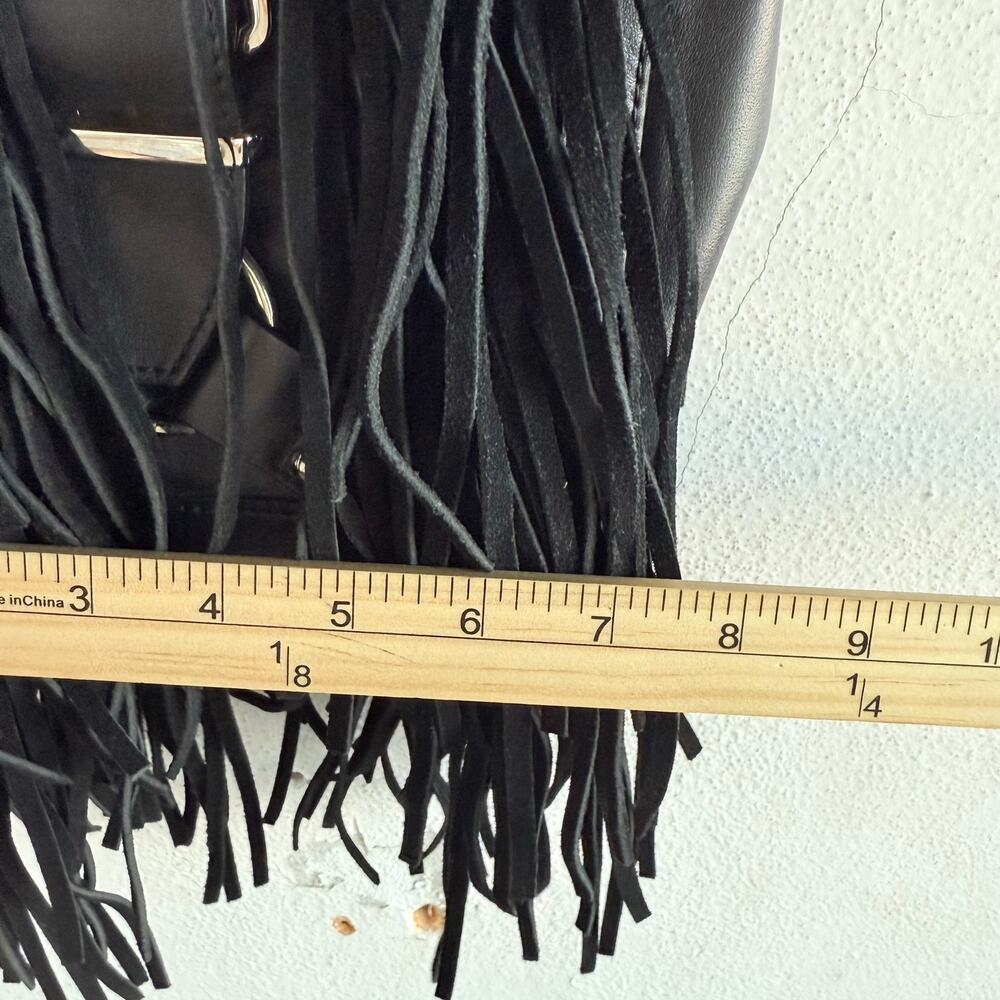 Vtg Fringe Leather Crossbody‎ Bag Y2K Joseph B Black Boho Festival Suede Purse - Picture 8 of 13
